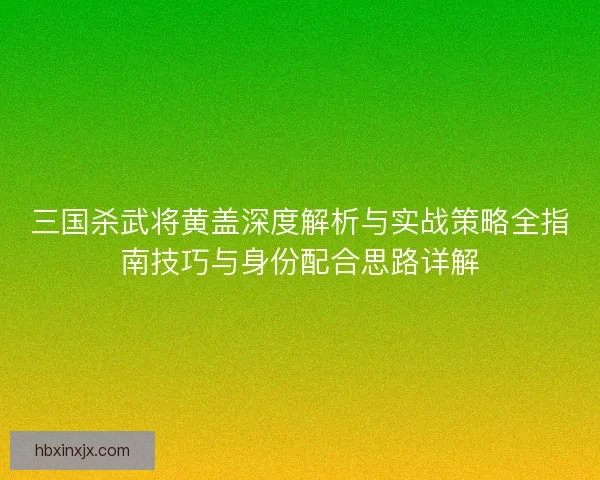 三国杀武将黄盖深度解析与实战策略全指南技巧与身份配合思路详解