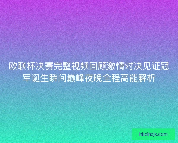 欧联杯决赛完整视频回顾激情对决见证冠军诞生瞬间巅峰夜晚全程高能解析