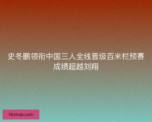 史冬鹏领衔中国三人全线晋级百米栏预赛成绩超越刘翔
